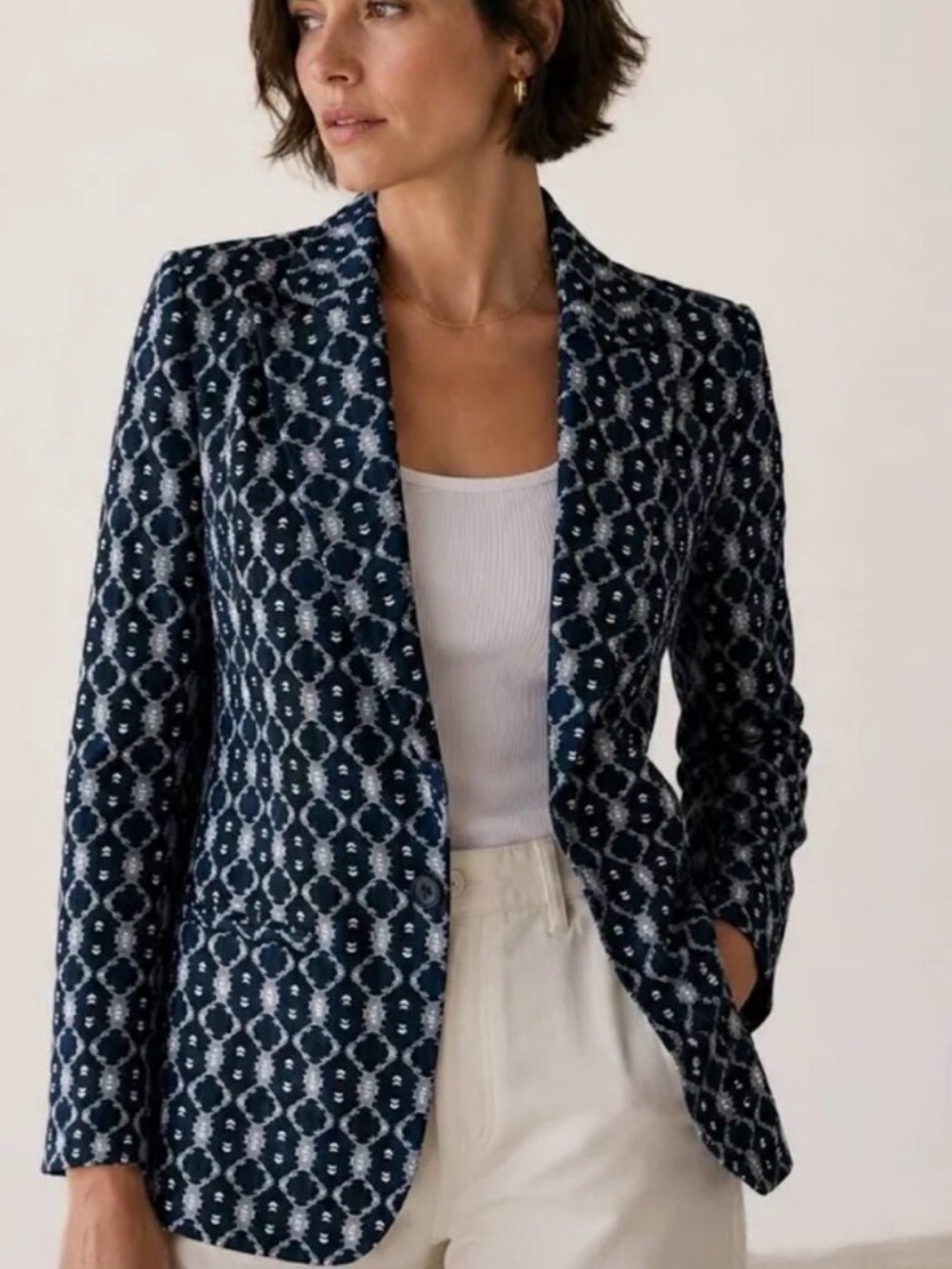 Woven Navy Patterned Women's Blazer